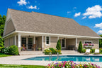 Watermarked CL-1814 rear patio and swimming pool with covered outdoor seating.