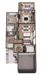 CL-20-014 Wexford farmhouse main-level 3D floor plan.