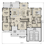 Alder Glen main-level floor plan with three bedrooms, a great room, kitchen, prep kitchen, office and two-car garage.