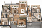 Willow Cove 3D main-level floor plan showing the open kitchen and great room, split bedroom layout, office and primary suite.
