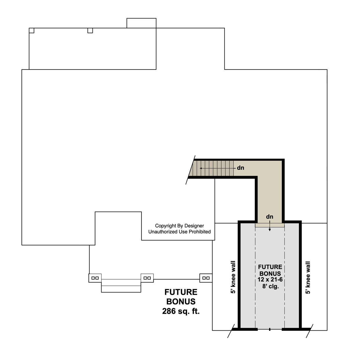 Willow Cove upper-level floor plan, CL-27-001-1B, showing the stairs and future bonus room above the garage.