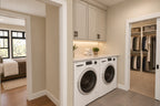 Laundry rendering with a washer and dryer between the primary bedroom and walk-in closet.