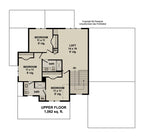 farmhouse upper-floor plan: 1,062 sq. ft. with three bedrooms, two bathrooms and a 14-by-19-foot loft.