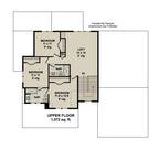Second-floor plan of a Craftsman home: 1,072 sq. ft. with three bedrooms, two full bathrooms and a loft beside the stairs.