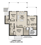 Lower floor plan with three bedrooms, a family room, bathroom, laundry and mechanical room; labeled 1,254 sq ft.