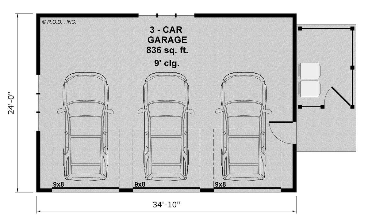 Three Car Garage and Side Yard