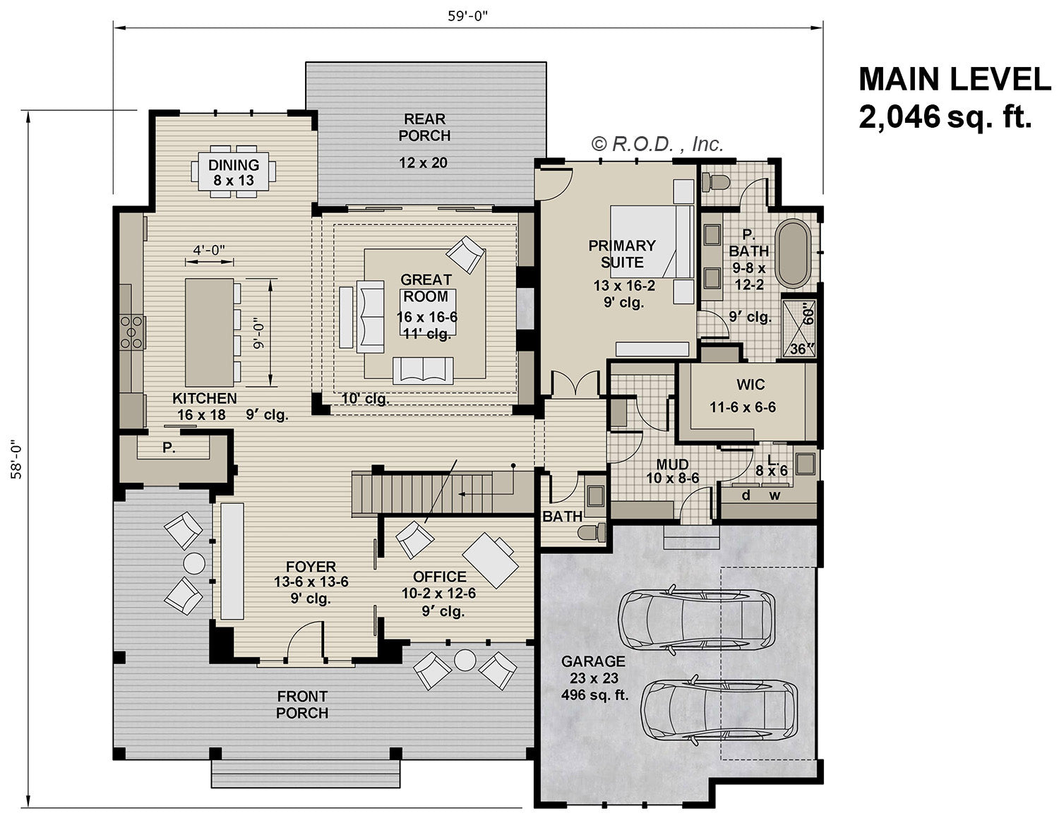 Cold Spring House Plan main-level 2D floor plan.